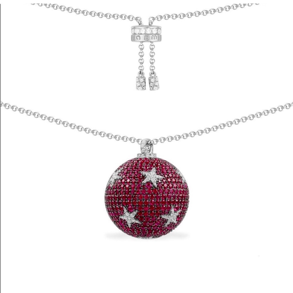 Apm Monaco Red Ball Stars Silver Adjustable Necklace